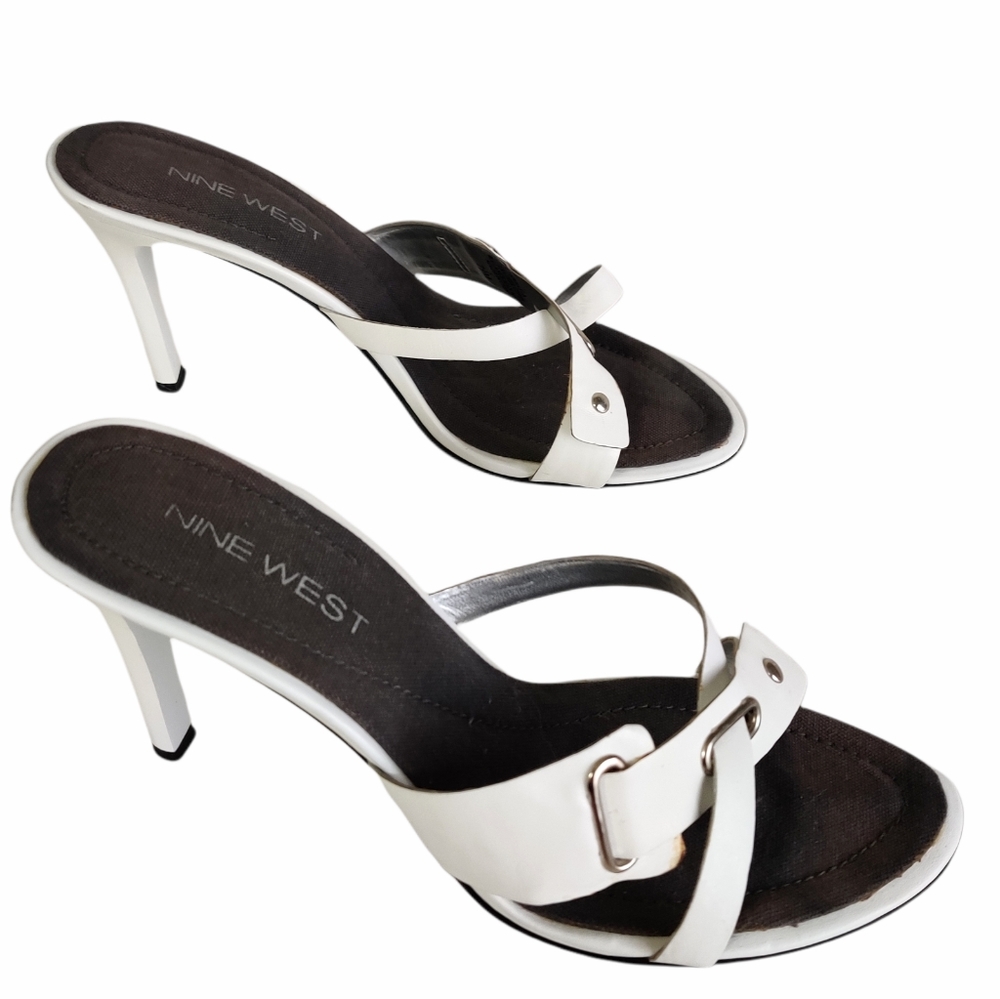Nine West Bayla White Strappy Sandals EUC sz 7.5